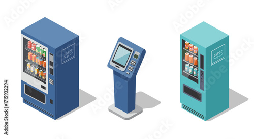 Isometric vending machines and information kiosk in modern design