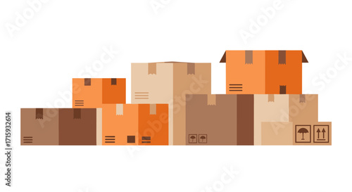 Colorful flat design cardboard boxes stacked for shipping and storage solutions