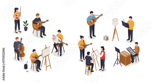 Isometric art and music lessons: diverse activities and creative hobbies