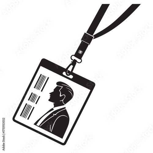 Detailed illustration of a business id badge with a lanyard, isolated on white background, representing identification, security, access control, and professional recognition in workplace