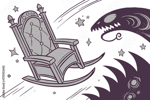 Elegant Tufted Rocking Chair Classic Design with Ornate Finials and Curved Rockers Vector Art.