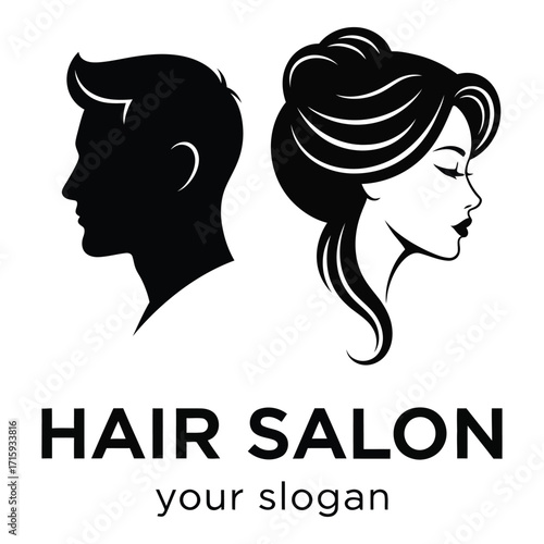 Professional hair salon logo design featuring male and female silhouettes for beauty business silhouette