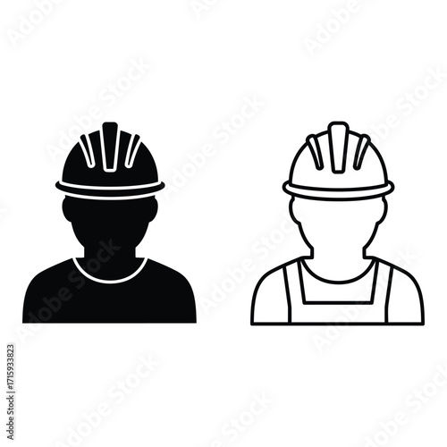 Construction worker icon silhouette and outline for building industry professionals silhouette