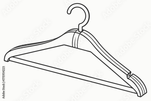 Minimalist black outline clothes hanger with curved shoulders and bottom bar for garments.