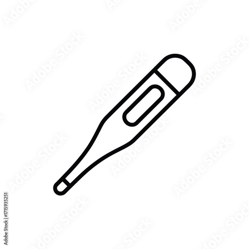 Simple black and white line drawing vector illustration of a digital thermometer icon silhouette vector illustration white background