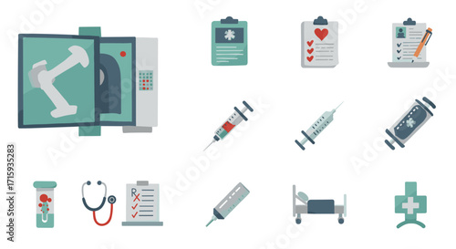 Medical equipment and tools in modern healthcare set