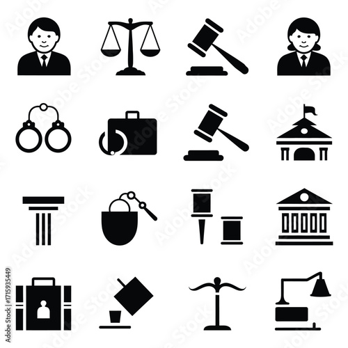 Vector collection of legal justice and law icons for professional design projects silhouette vector illustration white background
