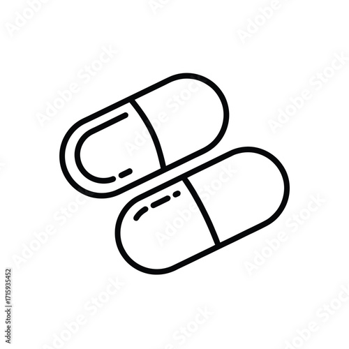 Simple black and white line drawing of two pills vector illustration scalable eps icon silhouette vector illustration white background