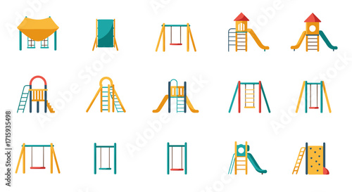 Colorful playground equipment icons for children recreation