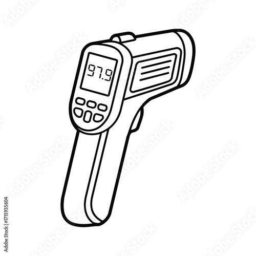 Black and white line drawing of an infrared thermometer vector illustration scalable eps icon silhouette vector illustration white background