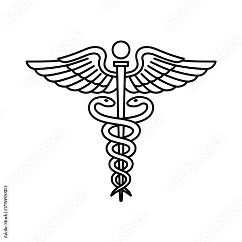Caduceus vector outline illustration scalable medical symbol icon for professional use silhouette vector illustration white background