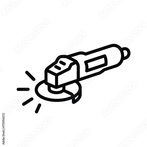Black and white line drawing illustration of an angle grinder tool for eps vector graphics silhouette vector illustration white background
