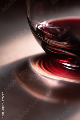 Crimson Elixir: An elegant, artistic close-up reveals the rich, ruby essence of a premium vintage. The glass's curves reflect the light.
