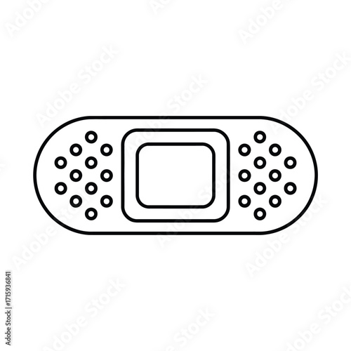 Simple black and white line drawing illustration of a bandage plaster for medical health care silhouette vector illustration white background