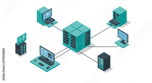 Isometric network of connected computers and servers in data center