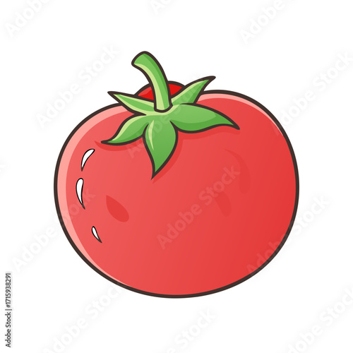 A delicious and plump cartoon tomato, ready for healthy cooking and eating