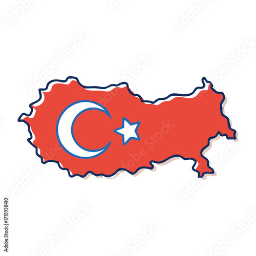 Stylized Turkey map with crescent and star in national flag colors