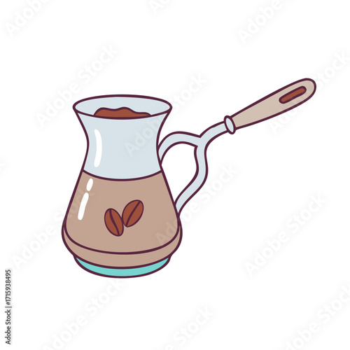 Hand drawn illustration of a coffee pot or Turkish cezve for brewing