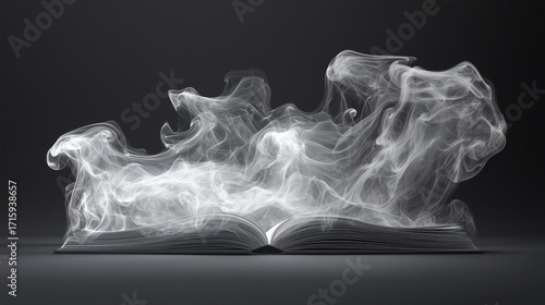 Wisps of smoke emerge from an open book creating a mysterious atmosphere