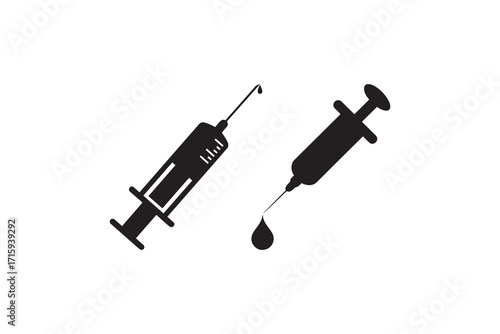 Syringe silhouette medical injection design Black syringe silhouette with needle vector