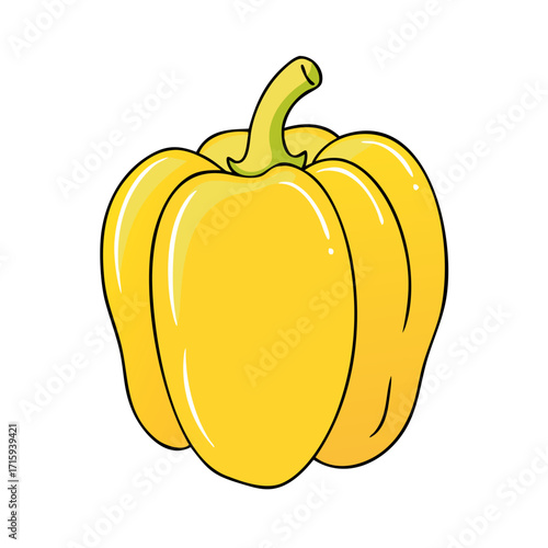 Bright yellow bell pepper illustration isolated on a white background