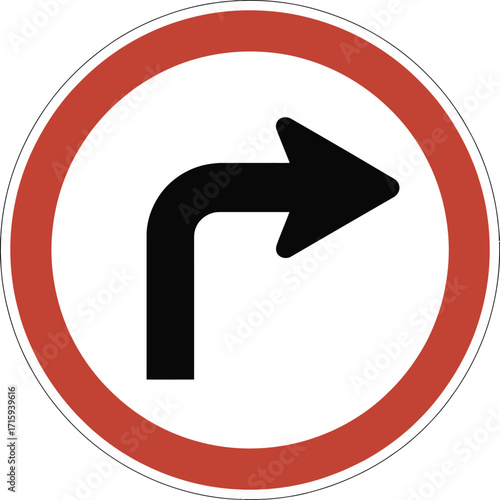 Circular traffic sign illustration of right turn restriction vector graphic scalable eps icon silhouette vector illustration white background