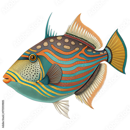 Triggerfish with angular body and colorful markings