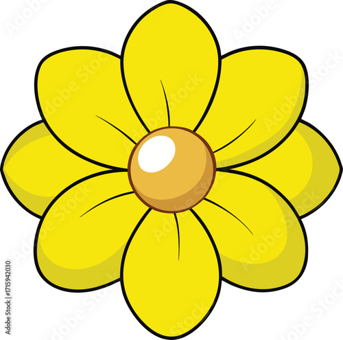 Yellow Buttercup Cartoon Flower Illustration on Transparent Background