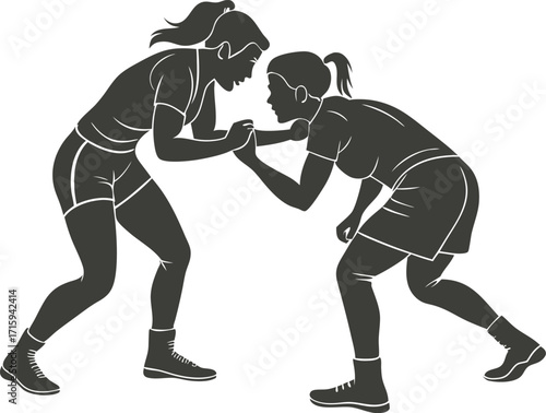 Female Wrestlers Vector Silhouette