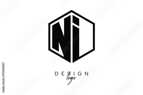 NI Polygon Monogram Logo – Modern Hexagon Shield Emblem for Creative Branding & Identity Design