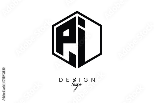 PI Polygon Monogram Logo – Modern Hexagon Shield Emblem for Creative Branding & Identity Design