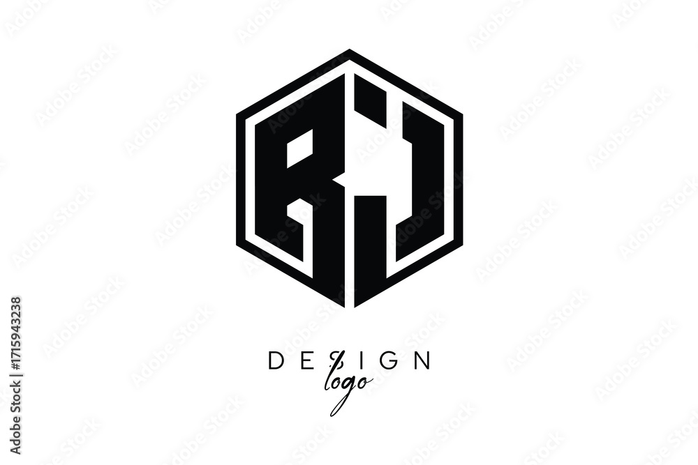Fototapeta premium BJ Polygon Monogram Logo – Modern Hexagon Shield Emblem for Creative Branding & Identity Design