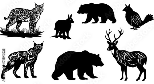 Beautiful silhouette animals with intricate decorative patterns