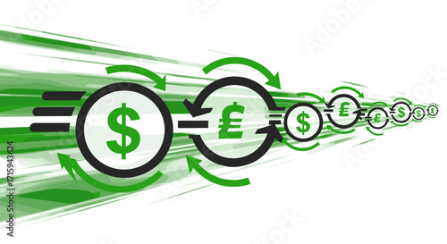 Currency exchange concept with dollar and pound symbols in motion