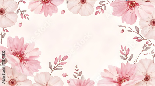 Wallpaper Mural Floral Frame with Pink Flowers and Leaves Background Torontodigital.ca