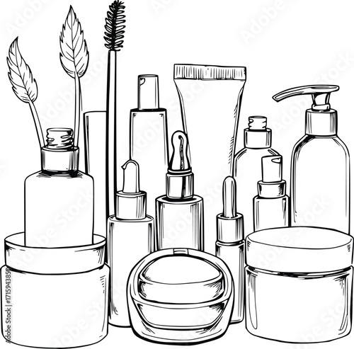 Hand Sketched Cosmetic Set in Black and White 