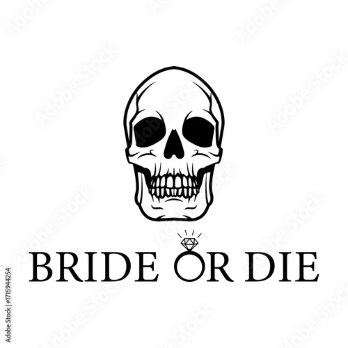 Bride or die with skull, halloween theme svg cut file. Isolated vector illustration.
