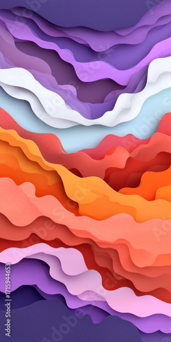 A colorful, abstract painting with a purple and orange wave pattern. The painting is full of vibrant colors and has a dreamy, whimsical feel to it
