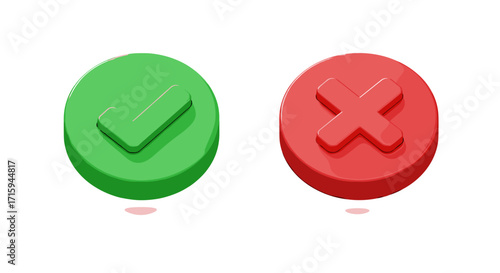Green check mark and red cross icons in 3d style