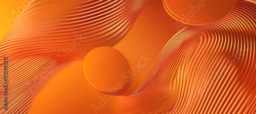 Abstract orange background with wavy lines and spheres for modern design