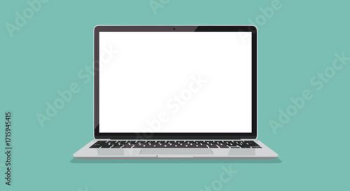 Modern laptop with blank screen on turquoise background for digital design