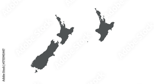 Simple silhouette map of new zealand’s islands on white background