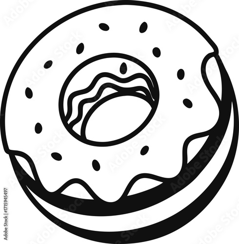 Outline vector of a donut with a hole, black and white clipart.