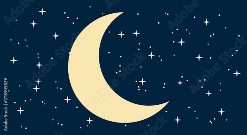 Crescent moon and stars on a night sky: celestial design