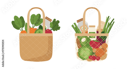 Eco-friendly grocery bags filled with fresh vegetables for sustainable shopping