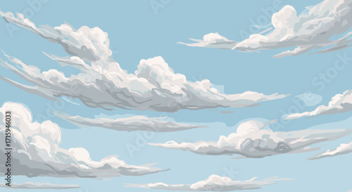 Tranquil sky with fluffy clouds in a soft painterly style