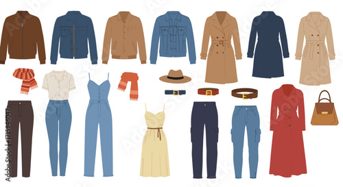 Stylish fall wardrobe collection with clothing and accessories