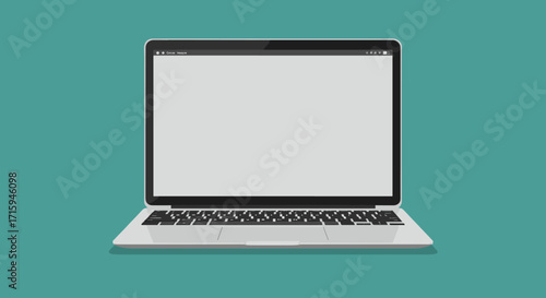 Minimalist open laptop on solid teal background for modern design concepts
