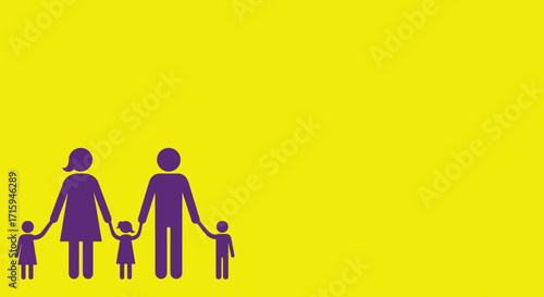 Vibrant family silhouette on bright yellow background