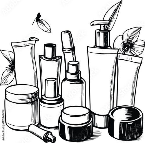 Vintage Style Cosmetic Packaging Hand Drawn Illustration 